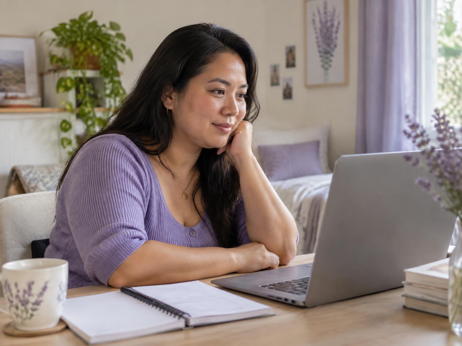 A woman taking part in a private video conversation from home
